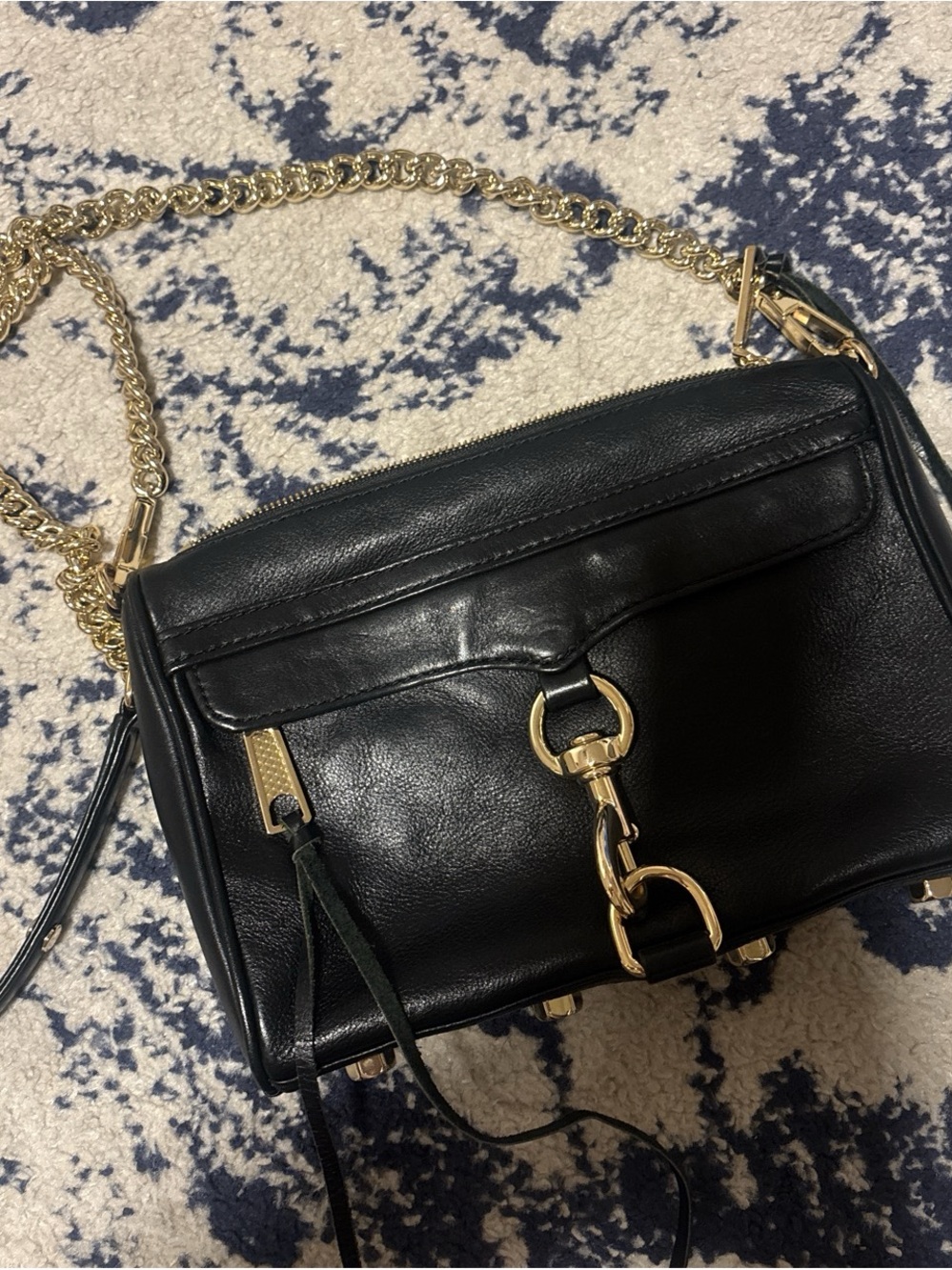 Rebecca Minkoff Black Leather Crossbody with Gold Chain